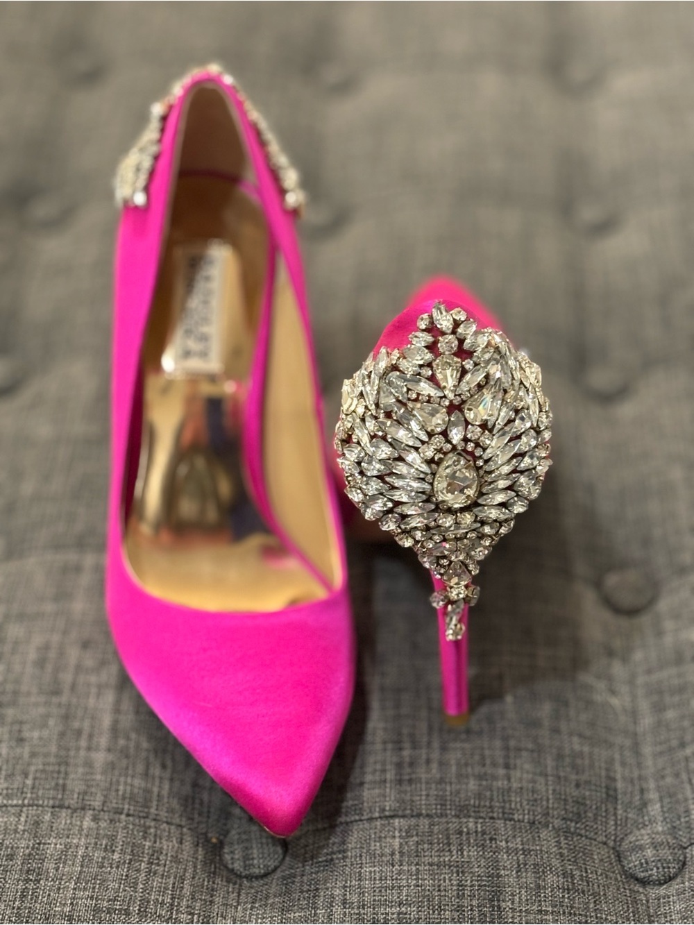 Vintage Badgley Mischka Fuchsia Pink Satin Crystal Heel Stilleto 7.5